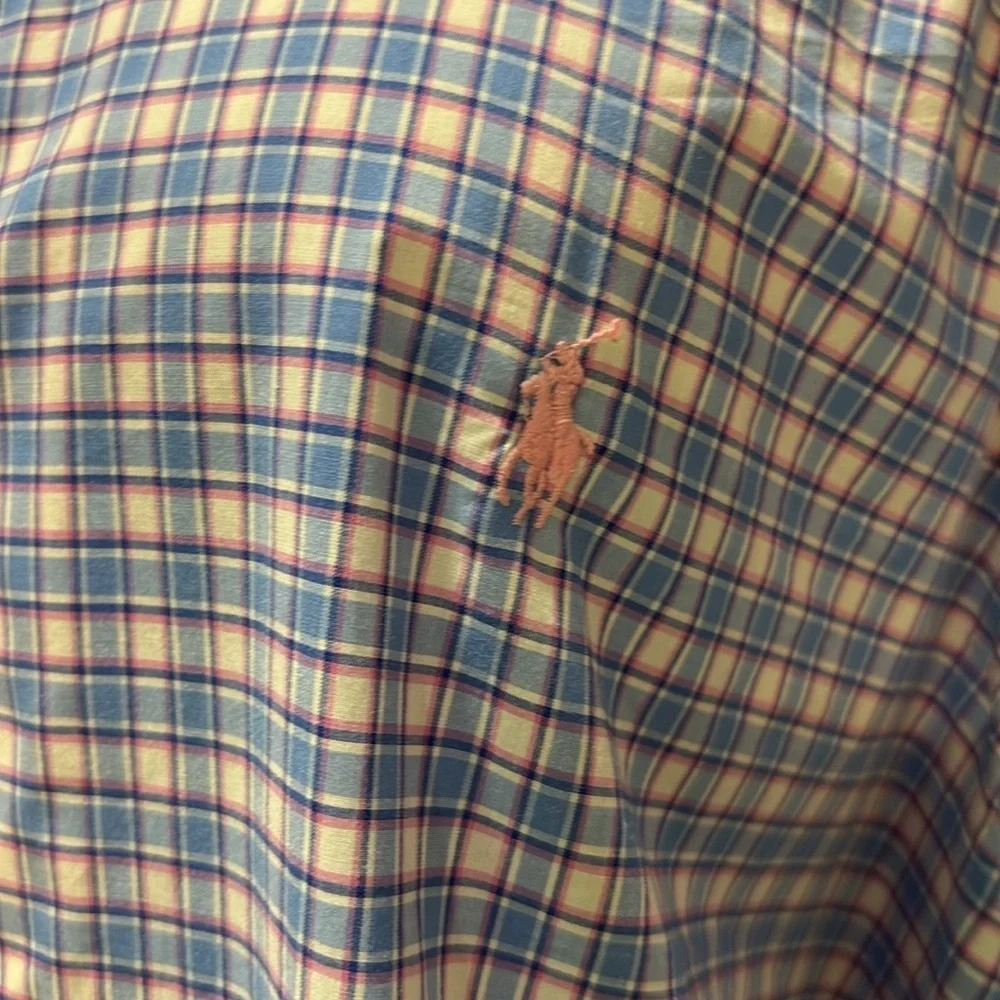 Polo Ralph Lauren sz XL 100% cotton stretch pink/blue plaid long sleeve shirt